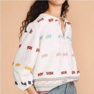 Lou & Grey Loft Embroidered Boho Southwest Peasant Top Small